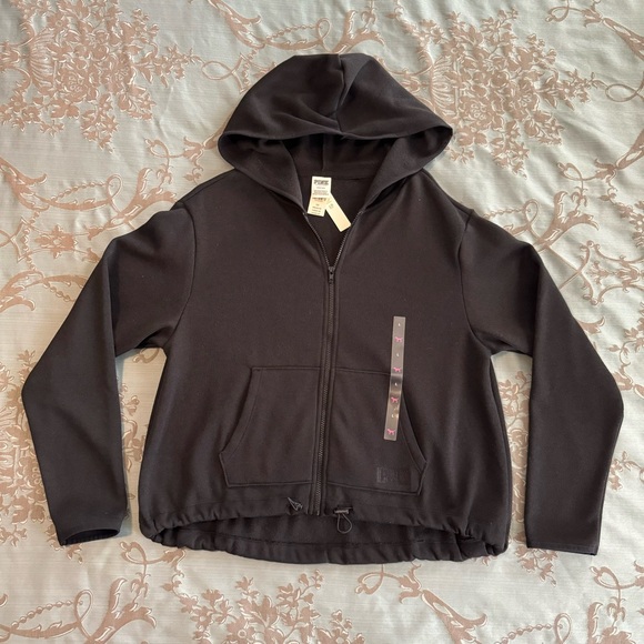 PINK Victoria's Secret Tops - Victoria's Secret PINK Full Zip Sweater Knit High Low Hem Black Hoodie Large